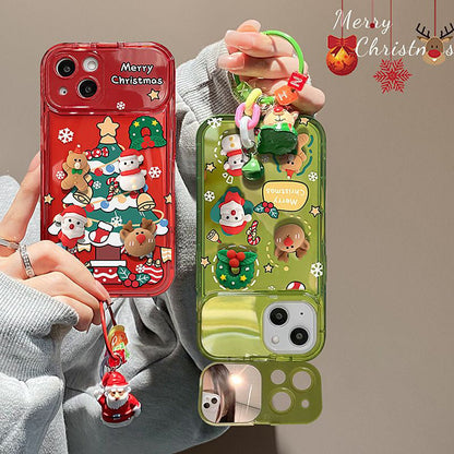 🎄クリスマス大特価セール🔥iPhone用クリスマスツリーペンダントフリップミラーケースカバー🎅